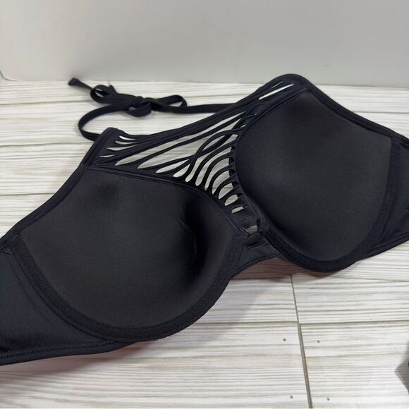 NWT VS STRAPPY PUSH UP TOP 36D & STRAPPY BRAZILIAN BIKINI BOTTOM SWIMSUIT SET XL - Picture 3 of 11